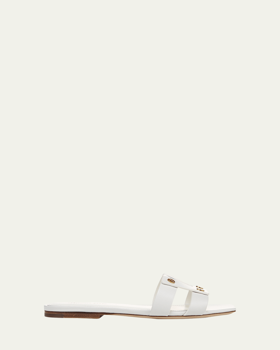 Via Leather Flat Slide Sandals